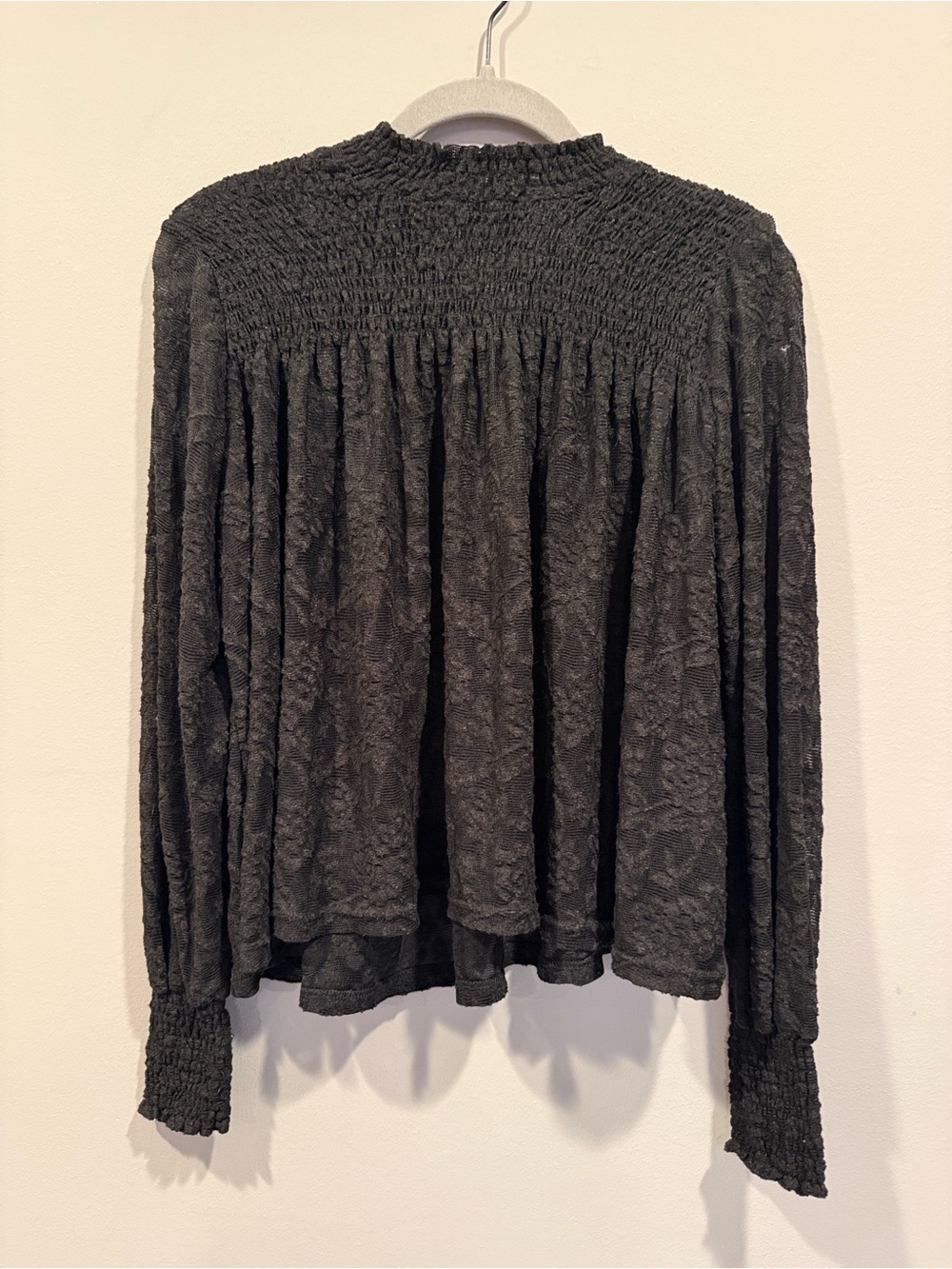 Deletta Anthropologie Black Lace Smocked Mock Neck Blouse Top Small - Like New